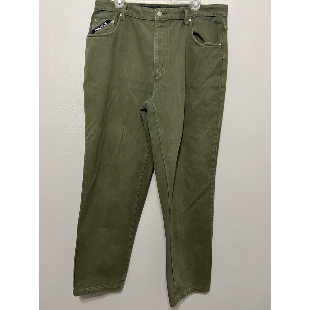 Nautica Vintage Mens Olive Green Straight Leg Denim Jeans 36x32